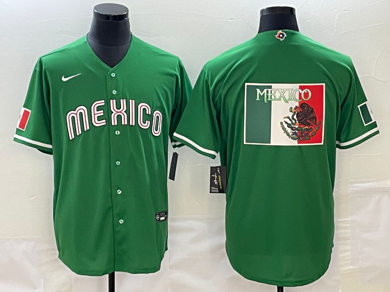 Men's Mexico Baseball 2023 Green World Baseball Big Logo Classic Stitched Jersey - Click Image to Close